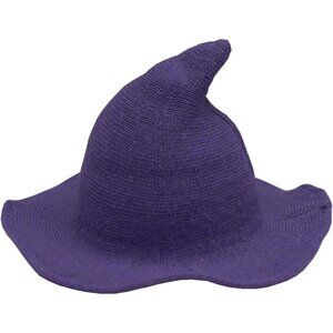 Women's Purple Wide Brim Spire Knitted Wool Witch Cap for Halloween Party Decor